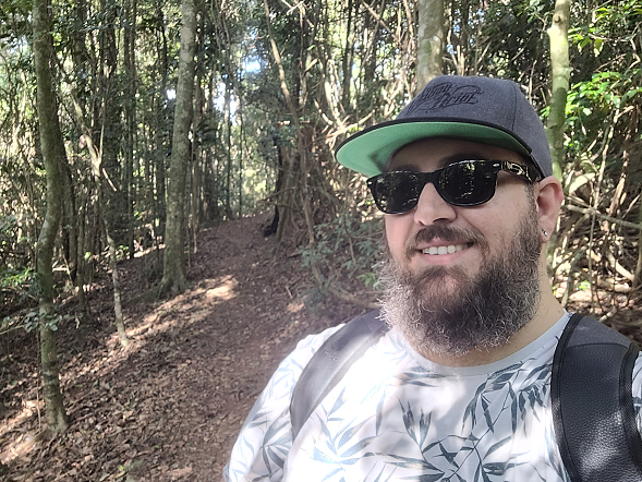 Man with a beard on a hike